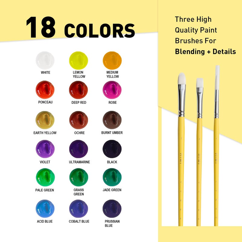HIMI Gouache Paints Set, 18 Colors, 30g, jelly gouache paint set, Non Toxic Paint for Canvas and Paper, Art Supplies for Professionals, and More (Yellow Case) - Image 3